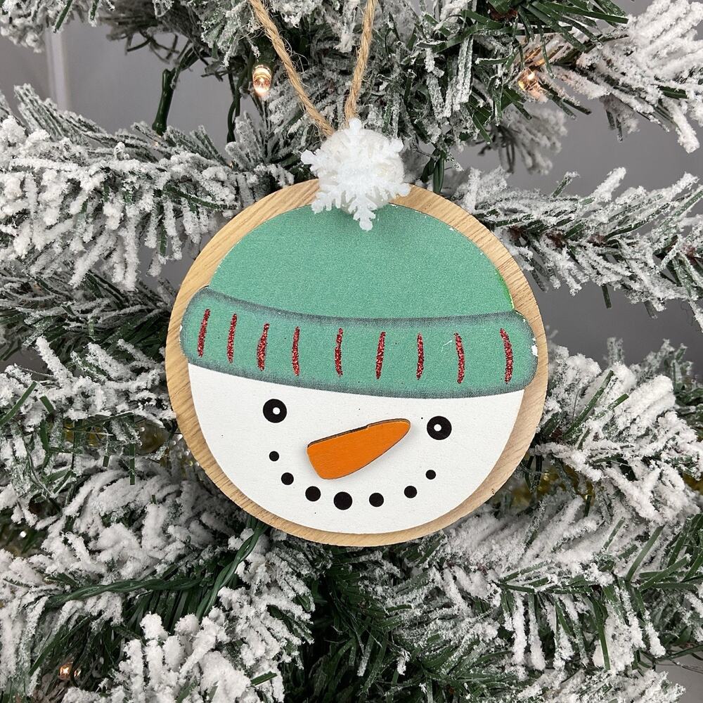 Christmas Tree Ornament-Wooden Snowman With Green Hat-The Bridge Collection